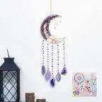 Crystal Dream Catcher with Moon Suncatcher, Boho Bedroom Decor for Women Girls, Handmade Hanging Wall Decor Gift Decor for Bedroom Living Room Garden