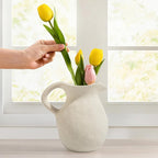 Farmhouse Ceramic Vase with Handle, Rustic Ceramic Pitcher Vases for Home Decor, Decorative Pottery Jug Flower Vase, Centerpiece for Your Kitchen/Bedroom/Office/Living Room/Shelf/Mantel