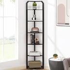 MNEETRUNG 71" Corner Shelf,6 Tier Industrial Corner Bookshelf, Freestanding Shelf Stand for Small Space,Home Office,Living Room,Bedroom,Black