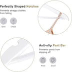 TOPIA HANGER Wooden Hangers 30 Pack, White Wood Coat Hanger with 360° Swivel Gold Hook, Non Slip Pants Bar and Shoulder Notches for Camisole, Jacket, Pants, Smooth Finish Clothes Hangers -CT34WG30