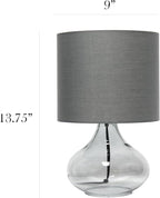 Simple Designs LT2063-SMG Small Glass Raindrop Bedside Table Lamp with Gray Fabric Shade, Smoke (Pack of 2)
