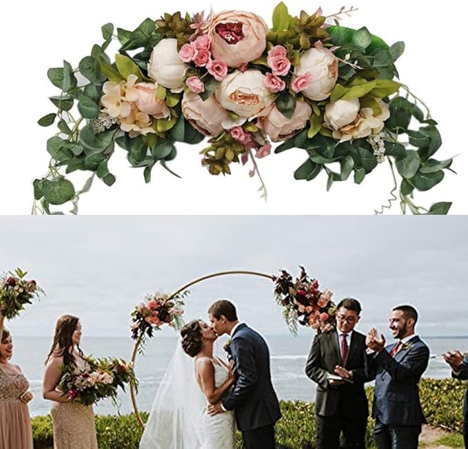 Wedding Arch Flowers, 30inch Artificial Peony Swag with Green Leaves, Peony Garland Arch Flowers, Wall Hanging Flower Wreath for Wedding Arch Home Decorations