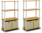 Furinno Go Green 4-Tier Multipurpose Storage Rack Shelving Unit with Bins (Set of 2), Beech
