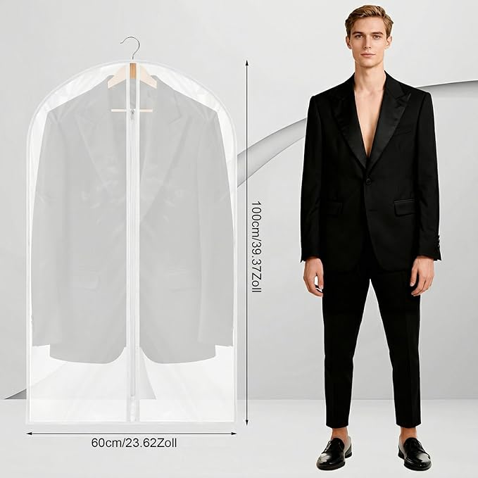 6 Pack Garment Bags 60 * 100cm, 40in PEVA Translucent Garment Covers, Suit Storage Bags, Dress Organizer Bags Used To Protect Shirts, Winter Coats, Jackets（White Edge）