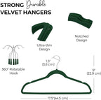 HOUSE DAY Premium Velvet Hangers 50 Pack, Non-Slip Flocked Felt Hangers, Sturdy Clothes Hanger with 360° Rotatable Hook, Heavy Duty Durable Slim Coat Hanger for Closet Space Saving(Emerald Green)