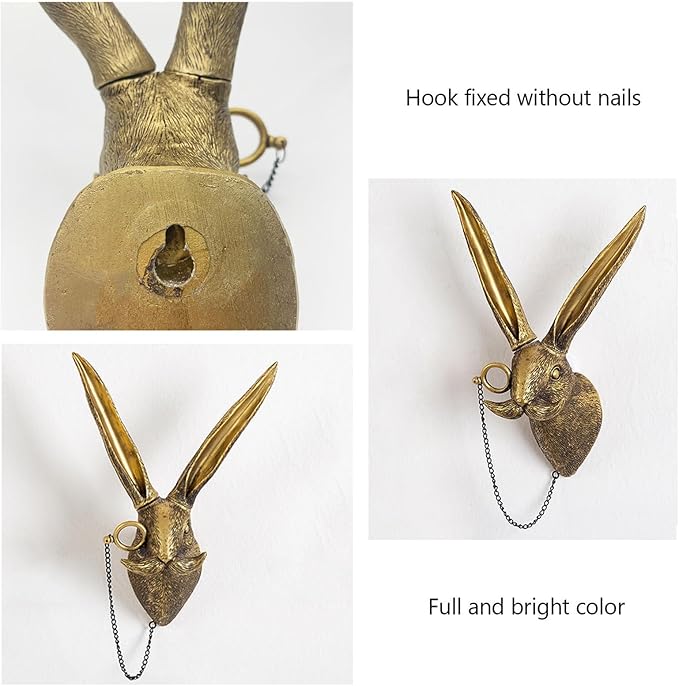 Animal Heads Wall Decor, Faux Rabbit Head, Resin Animal Wall Hanging Decoration for Living Room, Bedroom, Kitchen,Vintage Farmhouse Home Decor Gift, Rabbit