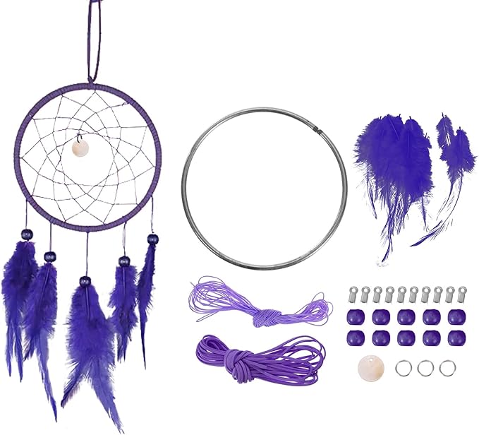 PATIKIL DIY Dream Catcher Kit, Making Dream Catcher Supplies Wall Hanging Handmade Dream Catcher Kits for Beginner Style 3, Purple