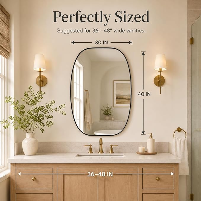 USHOWER Black Oval Arch Bathroom Mirrors for Over Sink, 30x40 Inch Bathroom Vanity Mirror for Bathroom, Bedroom, Vanity, Entryway, Aluminium Frame, Anti-Rust, Modern Wall Decor