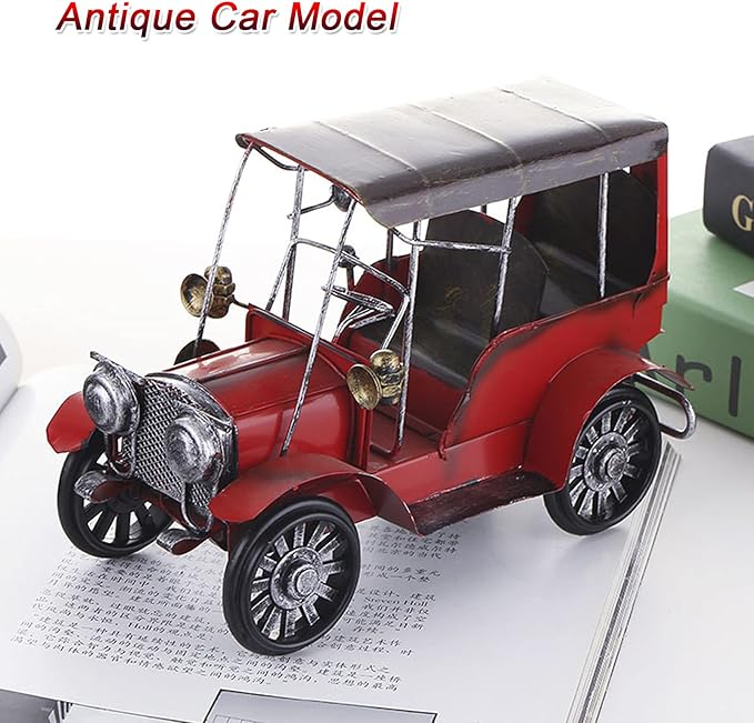 Antique Car Model, Vintage Retro Metal Car Toy, Iron Craft Desktop Ornament with Warm Finish, Decorative Collectible for Home Office Bar Display