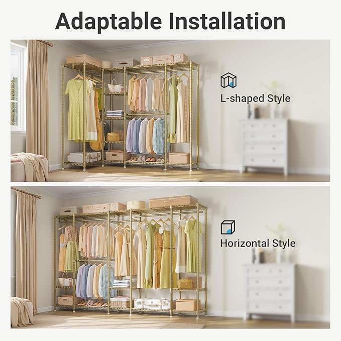 VIPEK V50 Extra Large Portable Closet Rack Bedroom Armoire Freestanding Wardrobe Closet, Heavy Duty Clothes Rack Multi-Functional Metal Clothing Rack for Hanging Clothes, Max Load 1300lbs, Gold