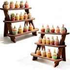 2Pcs Wooden Cupcake Stand, 3 Tier Wood Rustic Cupcake Stand, Dessert Display Stand Shelf, Buffet Risers for Table Display, Tool Free Installation Cupcake Stands for Birthday Party Decoration Supplies