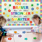 Classroom Bulletin Board Decoration Set Welcome Banner Wall Door Decor Colorful Classroom Decorations for Kindergarten Preschool Elementary Middle School (Braver, Stronger, Smarter)
