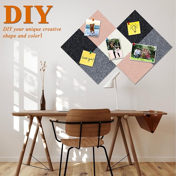 Square Felt Cork Bulletin Board Tiles, Self Adhesive DIY Felt Pin Board for Wall 30" x 20" with 35 Pushpins for Office School Home Wall Decor Stickers Memos Photos Display (Camel & Grey)