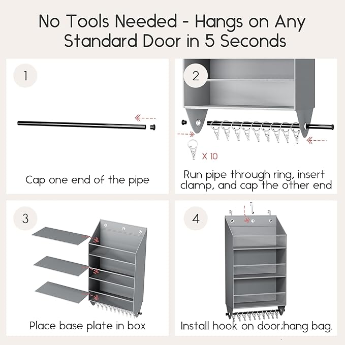 Over the Door Hat Rack - 3-Layer Design Hat Organizer Holds 30-36 Hats with 10 Hooks, Ideal Hat Rack for Door, Over the Door Organizer for Closet, Apartment, Bedroom, Dorm, 2 Pack, Grey