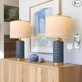 PoKat 21.5'' Bedside Table Lamps Set of 2 with USB A+C Ports for Living Room, Ceramic Modern Lamps for Bedroom, Small Nightstand Lamps for Office Guest Room Hallway Sideboard Gift Decor (Blue)