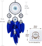 Blue Evil Eye Dream Catcher Wall Decor, Jiyamony Dreamcatcher Hanging Pendant for Home Protection and Blessing Decor with a Car Accessories Evil Eye Charm Gift