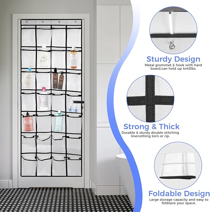 28 Large Pockets Over the Door Shoe Organzier, Hanging Shoe Organizer for Door Large Capacity Shoe Storage Bag with 4 Metal Hooks