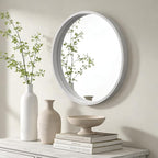 WallBeyond 24 Inch Round Wood Mirror, Circle Wooden Frame Wall Mirror for Bathroom, Living Room, Bedroom, Entryway (White)