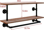 Clothes Rack 36in, 2 Tier Wall Mounted Garment Rack with Real Wood Shelf, Heavy Duty Hanging Clothes Rack, Multi-Purpose Hanging Rod, Space-Saving Closet Storage