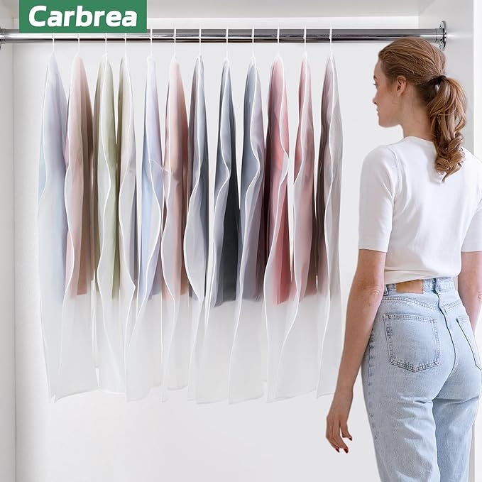 12 Pack Garment Bags for Hanging Clothes - Translucent Suit Bag for Closet Wardrobe Storage Travel - 24" x 42"