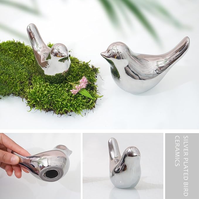 Notakia Silver Birds Statues Home Decor Modern Style Decorative Ornaments for Silver Table Decor Living Room, Bedroom, Office Desktop