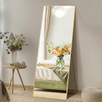 DUMOS 15"x56" Full Length Mirror with Stand, Floor Standing Aluminum Frame, Shatter-Proof Nano Glass for Bedroom, Living Room, Cloakroom – Modern Simple Home Decor,Can Be Hanging or Leaning, Gold