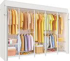 H50C Extra Large Clothes Rack with Cover, Freestanding Portable Closet, Covered Clothing Racks for Hanging Clothes, Heavy Duty Garment Rack, Wardrobe Closet with White Cover Max Load 1350 Lbs