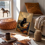 Funny Black Cat Wall Art Whimsical Cat Riding a Shark Wall Decor Picture Unique Animal Ocean Poster Canvas Painting Prints for Bedroom Living Room 16x24 inch Framed