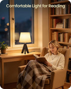 Tripod Table Lamp, 14.6" Small Bedside Table Lamp, Modern Nightstand Lamp with White Linen Shade & Dark Walnut Base, Boho Desk Lamp for Bedroom, Kids Room, Living Room, Study, VW51TL05