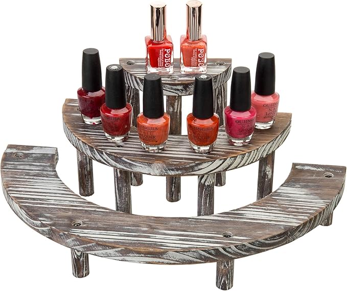 MyGift 3 Tier Rustic Dessert Stand, Torched Wood Semicircle Cupcake Display Risers