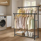 MISSLO Double Rods Garment Rack Heavy Duty Clothing Rack for Hanging Clothes Portable Clothes Organizer for Bedroom, Living Room, Clothing Store (Matte Black)