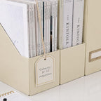 BLU MONACO | Cardboard Magazine File Holder Set of 6 | Vertical Magazine File Holder with Label Slots | Beige Linen Foldable File Organizers for Desk Shelf Office