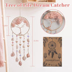 Pink Dream Catchers Crystal Tree of Life Dreamcatcher with Rose Quartz Butterfly Crystal Suncatcher for Windows Hangings Prism Decor Wall Bedroom Decoration Gifts for Boys Adults