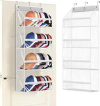 AOODA Clear Over the Door Hat Racks for Baseball Caps, Hold 48 Caps Hat Storage Organizer for Closet Wall, Deep Pockets Hanging Snapback Holder Shelves with 3 Hooks, White