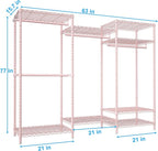 Ulif E13 Heavy Duty Clothes Rack（With 4 Hanger Rods & 8 Shelves） Freestanding Clothing Racks for Hanging Clothes，Adjustable Closet Organizer，Metal Garment Rack 63" W x16 D x77 H，Max Load 900LBS，Pink