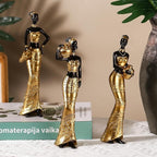 3 Pack African Art Sculptures- Vintage African Statues For Home Decor- Women's Tribal African American Figurines- Bookshelf, Office Decor- Deal For Birthday, Christmas, Thanksgiving, Mom Gifts-Gold