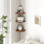 Fun Memories Corner Shelf Wall Mount, Floating Corner Shelves, Set of 3 Corner Wall Shelf Organizer, Rustic Wood Wall Storage Display Shelves for Living Room Bedroom Bathroom Kitchen, Rustic Brown