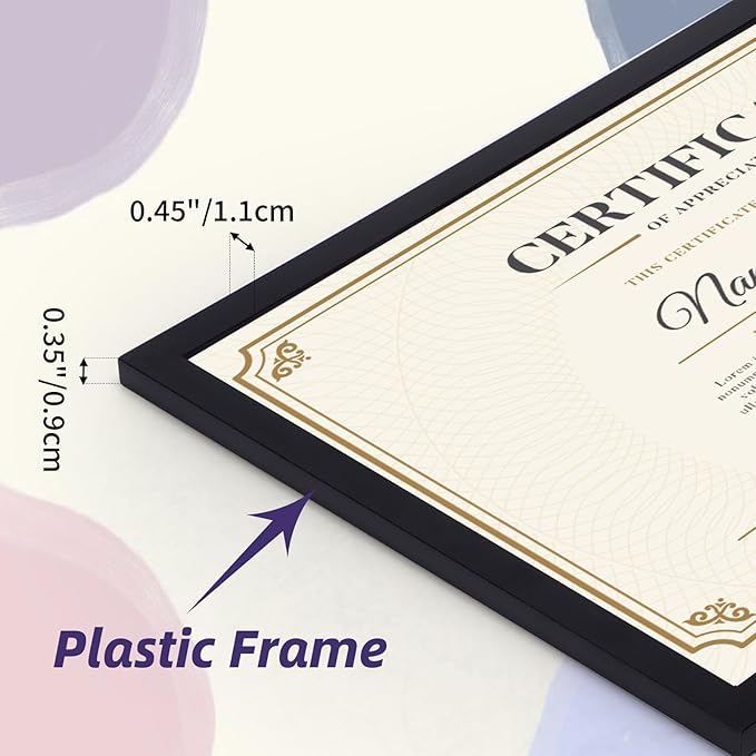 8.5x11 Black Picture Frames Set of 8, 8.5 by 11 Picture Frame for Award Certificate and Diploma Display on Wall or Tabletop