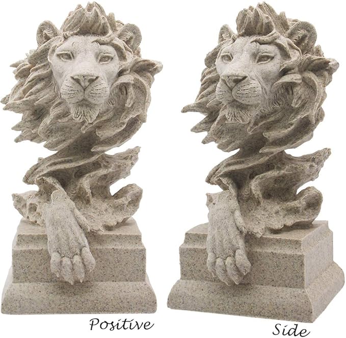 H&W Sandstone Lion - The King of Beasts - Statue Decoration for Home/Study/Living Room, Great Collectible Figurines, Best Gift for The Man, Sandstone Color (HH17-D2)
