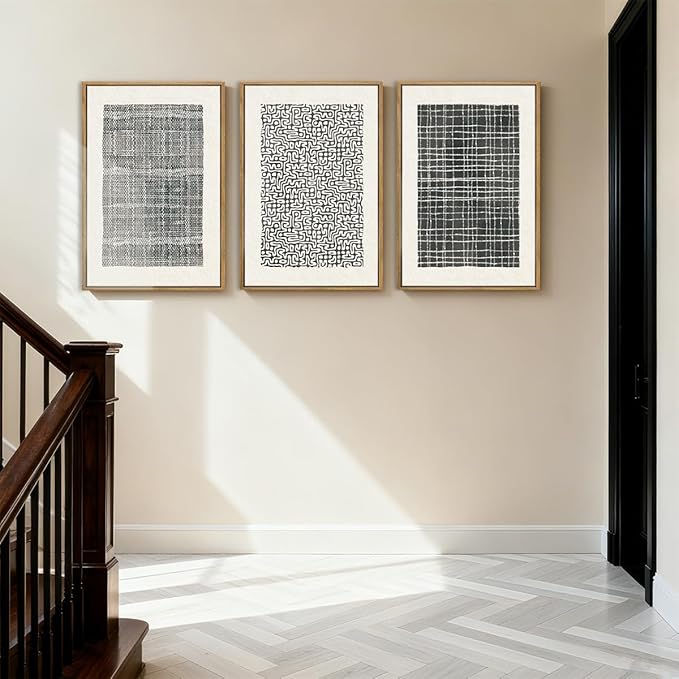 BINCUE Abstract Line Wall Art Set of 3 Modern Neutral Black Wall Decor Geometric Minimalist Artwork Framed Black Wall Pictures Abstract Black Wall Art Neutral Minimalist Artprints for Living Room Bedroom Office Bathroom 24"x36" Gift