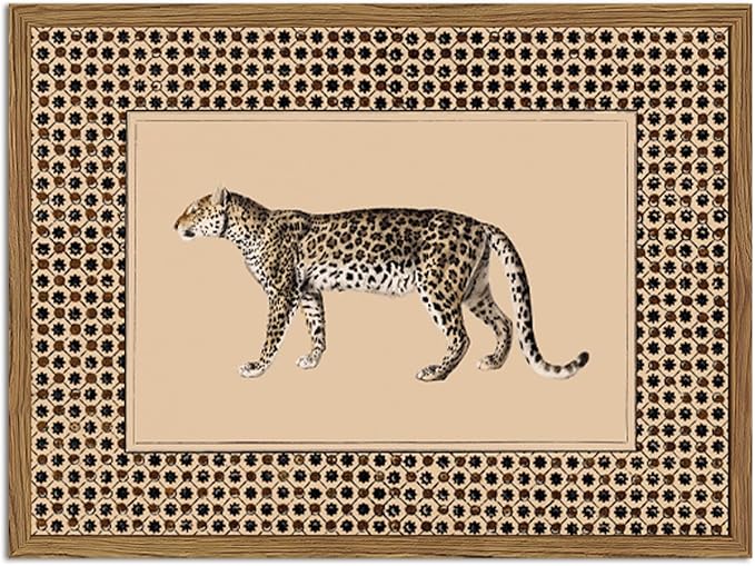 Vintage Leopard Wall Art Cheetah Safari Wall Decor Paintings, Wildlife Animal Poster Canvas Prints Aesthetic for Living Room Bedroom 12x16 inch Wood Framed