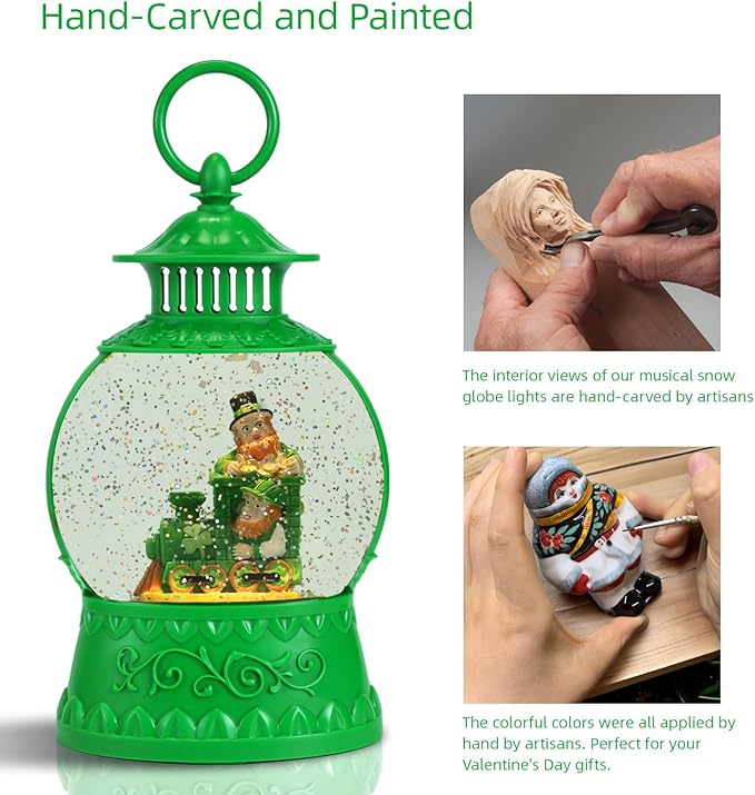 St Patricks Day Snow Globe Decor,St Patricks Day Light Up Snow Globe 6H Timer, USB/Battery Operated,St Patricks Day Home Party Decor