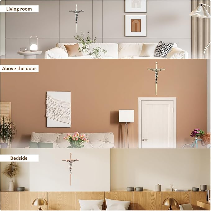 ACHIBANG 10" Crucifix Wall Cross 3 Pack – Gold, Silver & Copper Jesus Crosses for Wall, Catholic Crucifix Wall Decor for Home or Over-the-Door Blessing