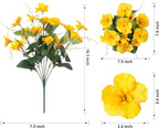 Fake Hibiscus Artificial Flowers for Outdoors Spring Summer Decoration, 6 Bundles Silk Yellow Hibiscus Flowers Bouquet UV Resistant Look Real Faux Plants for Outside Planter Front Door Porch Balcony