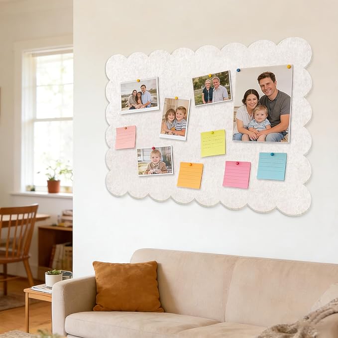 Foldable Decorative Scalloped Felt Bulletin Board 24 * 16 Inches for Wall, Alternative Photo Board Self-Adhesive Vision Board Decorative Pin Board for Wall (Light Camel)