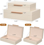 Decorative Box, Decorative Boxes with Lids 2-Set, Memory Box for Keepsakes, Beautiful PU Leather Decorative Storage Boxes in Style, Decor Box with Rose Metal Handle, Store Photos, Documents Beige