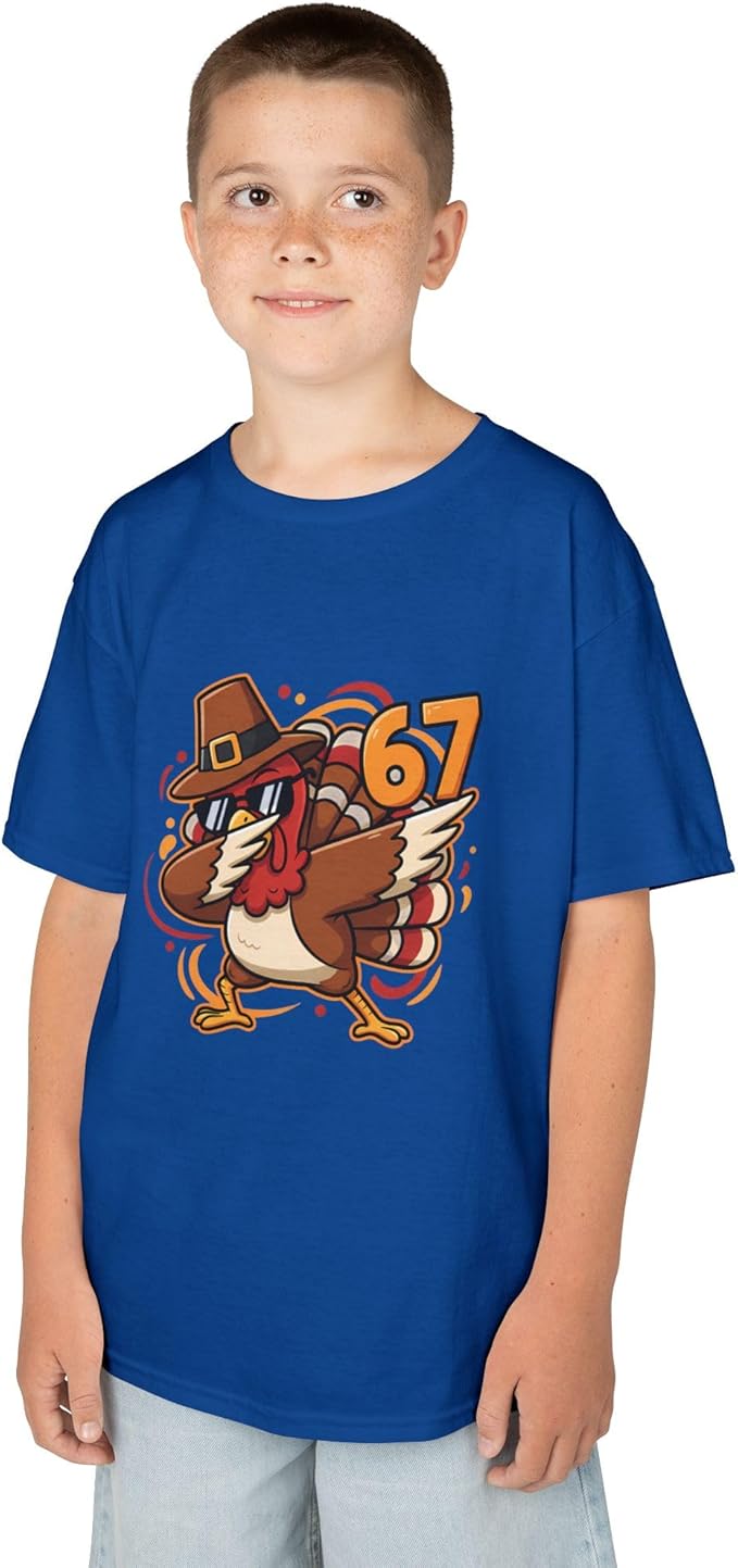 Dabbing Turkey 67 Funny Thanksgiving Pilgrim Kids Boys Girls Cool Swag Retro Fall Football Feast