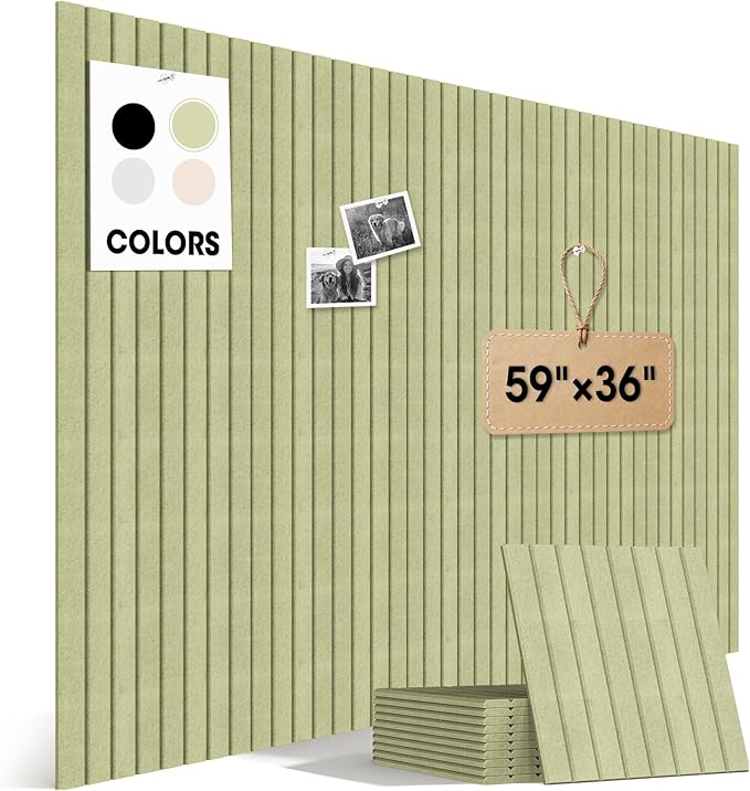 Large Cork Board for Walls 59" x 36",15 Pack 12"X12"Felt Bulletin Board Tiles with 120 Adhesive Tabs,Cork Board Alternative for Office Decor, Push Pin Board Wall Organizer-Sage Green
