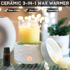Wax Melt Warmer 3-in-1 Electric, Ceramic Wax Burner for Scented Wax & Essential Oil – Fast Heating, Flame-Free Aromatherapy for Home Office, White