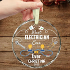 BSQUIELE Personalized Best Electrician Ever Glass Ornament 2025 - Funny Retirement Gift Custom Name and Date Keepsake - Xmas Tree Hanging Decoration for Electrician Men